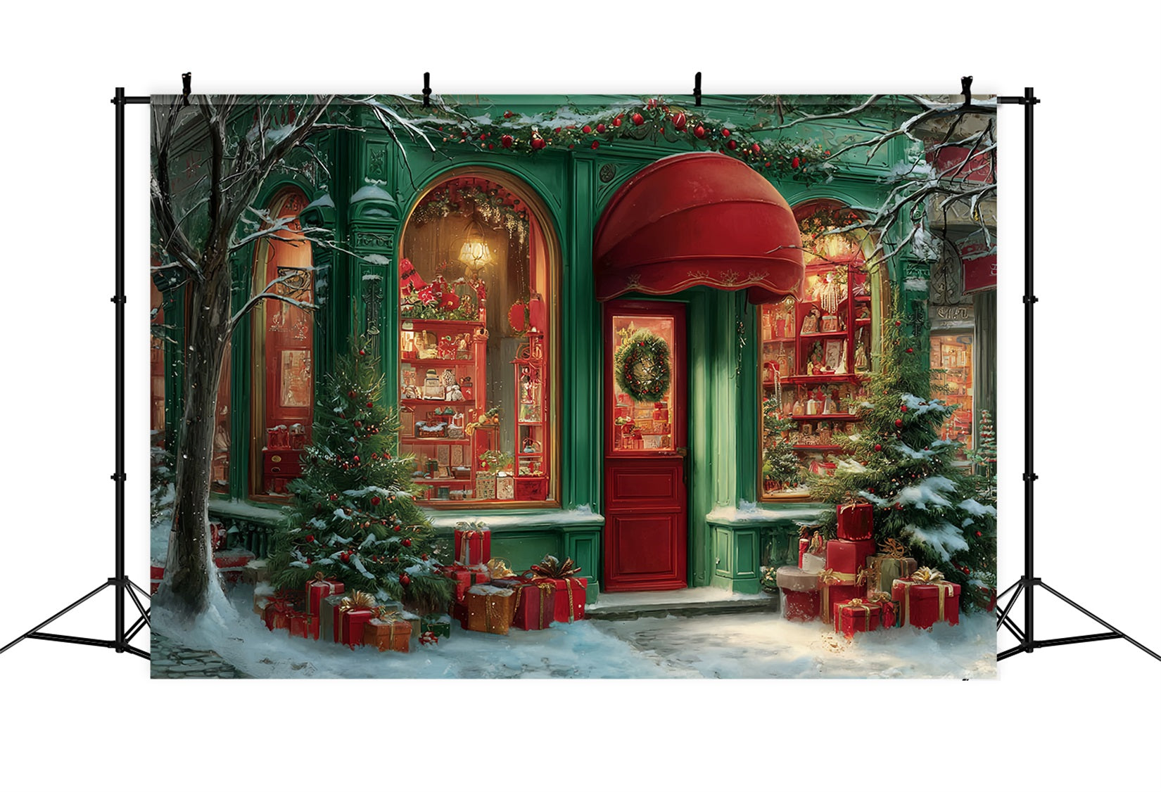 Toile de fond Noël Boutique Rouge Festive Auvent TWW59-111