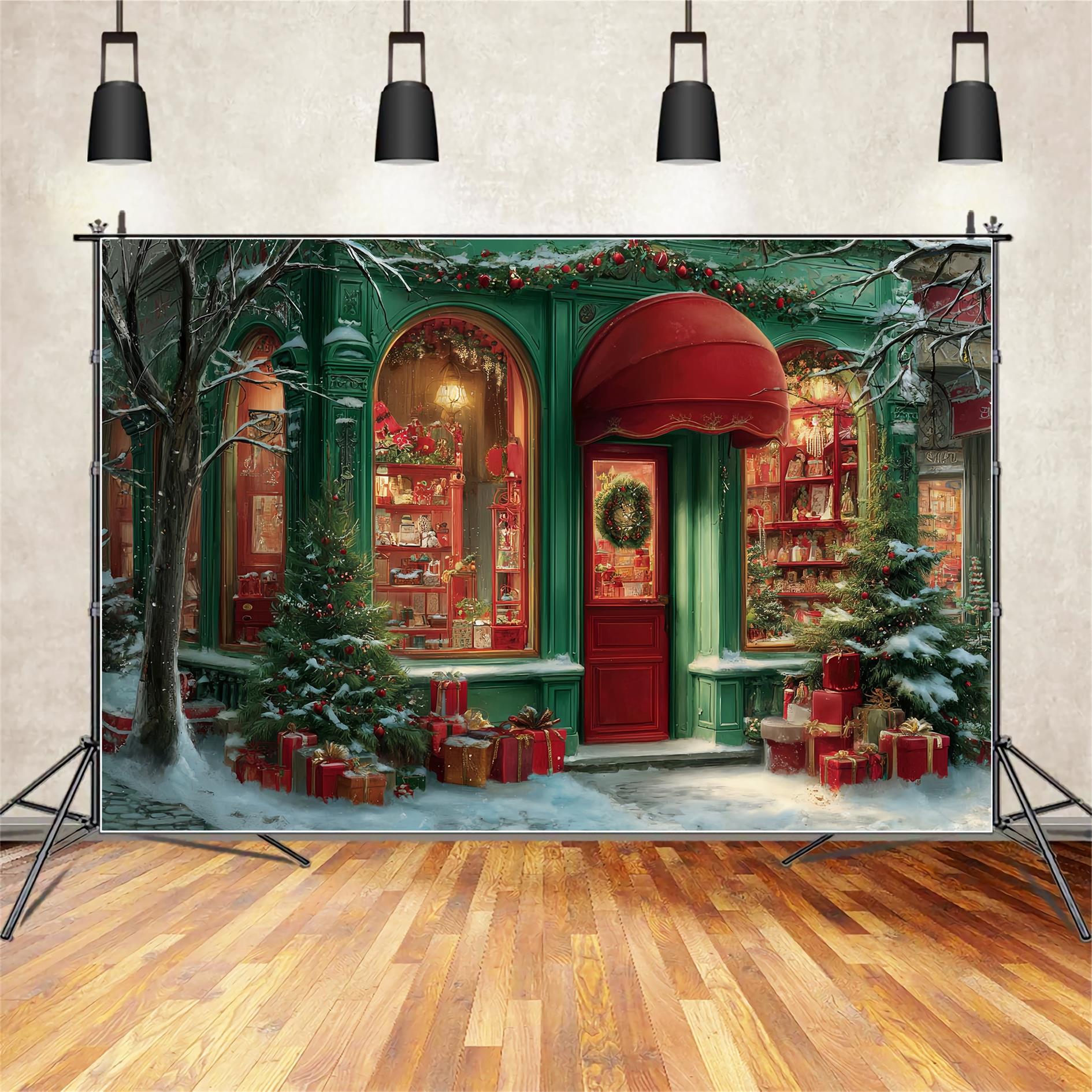 Toile de fond Noël Boutique Rouge Festive Auvent TWW59-111