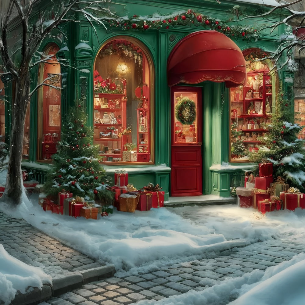 Toile de fond Noël Boutique Rouge Festive Auvent TWW59-111