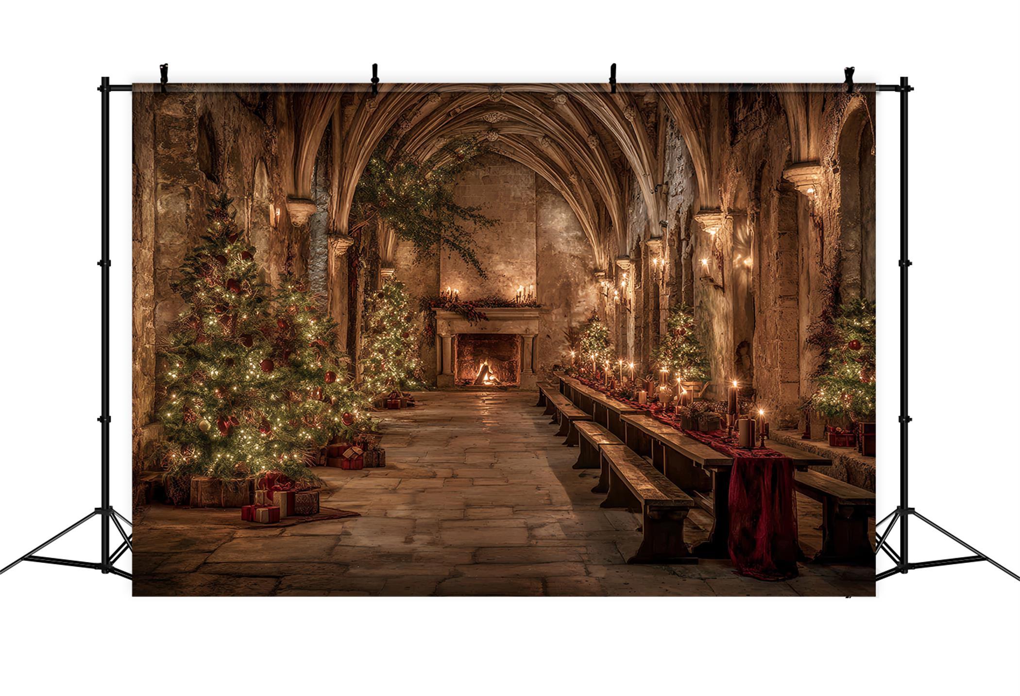Toile de fond Noël Église Salle Médiévale Banquet de Noël TWW59-112