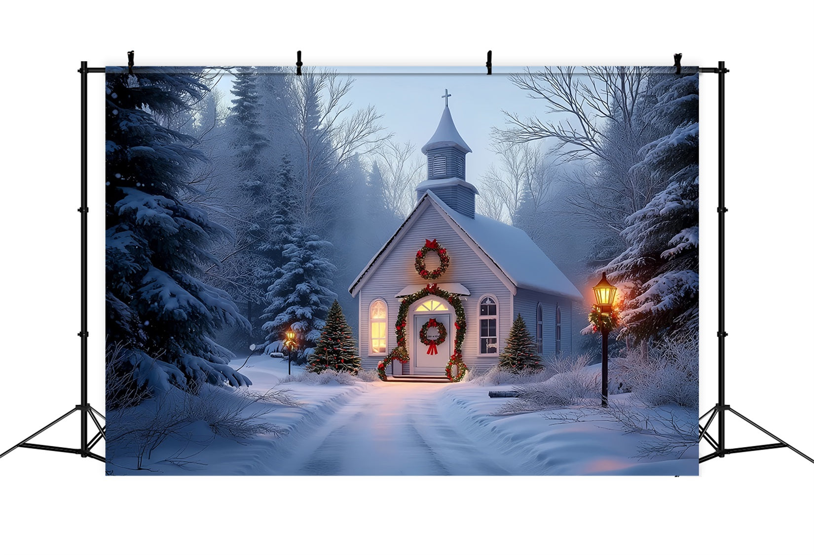 Toile de fond photo Noël Chapelle Givrée Lueur des Fêtes TWW59-113