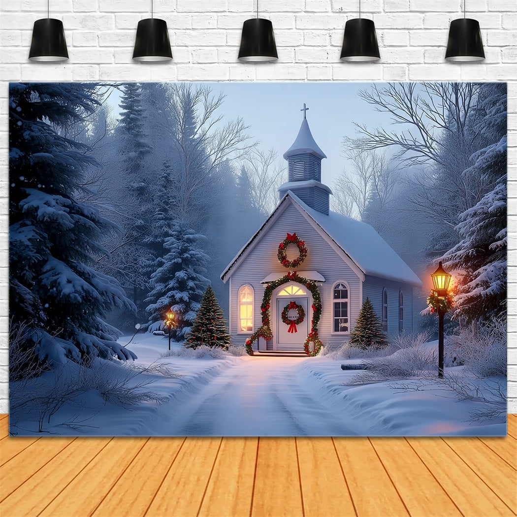 Toile de fond photo Noël Chapelle Givrée Lueur des Fêtes TWW59-113