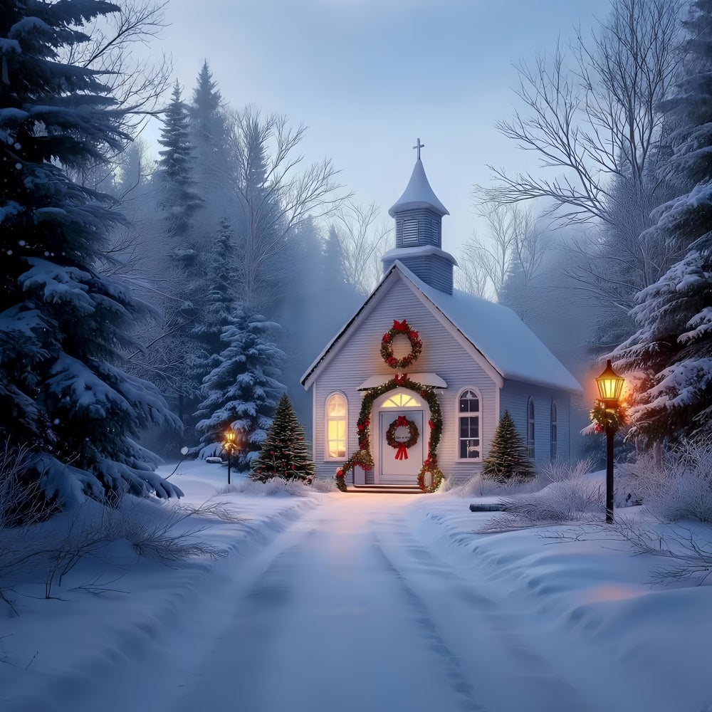 Toile de fond photo Noël Chapelle Givrée Lueur des Fêtes TWW59-113