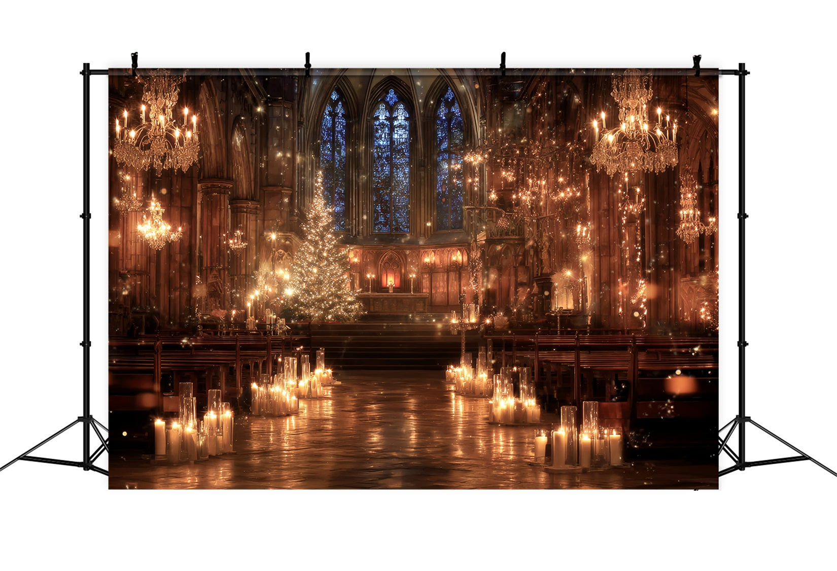 Toile de fond Noël Cathédrale Dorée Bougies Magie de Noël TWW59-114