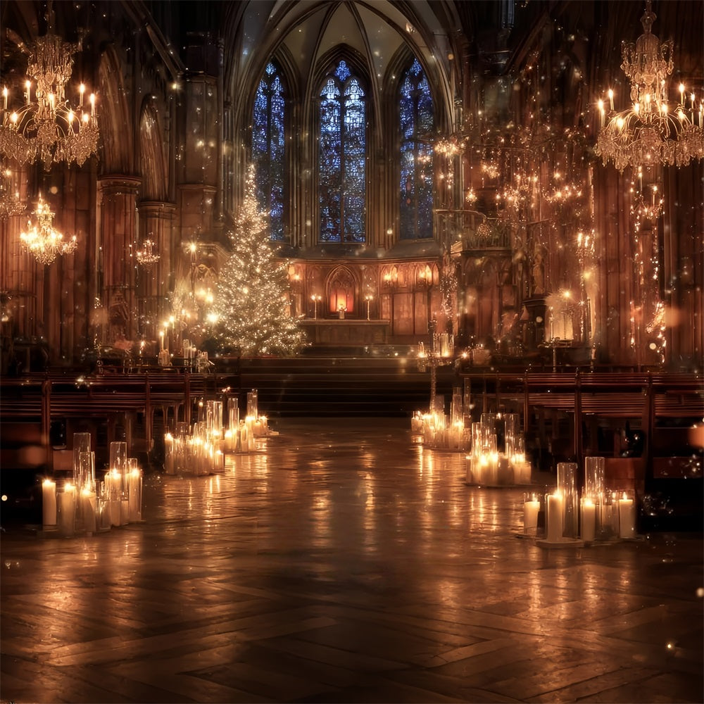 Toile de fond Noël Cathédrale Dorée Bougies Magie de Noël TWW59-114