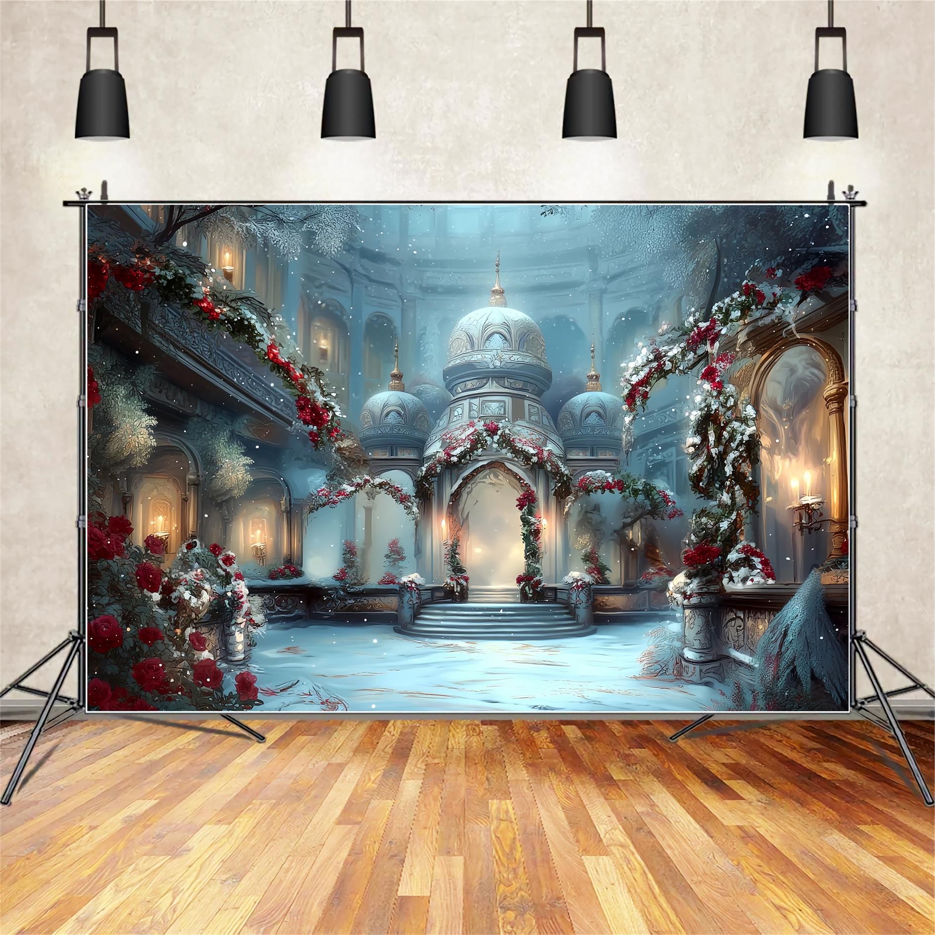 Toile de fond photo Noël Palais Enneigé Élégance Hivernale TWW59-115