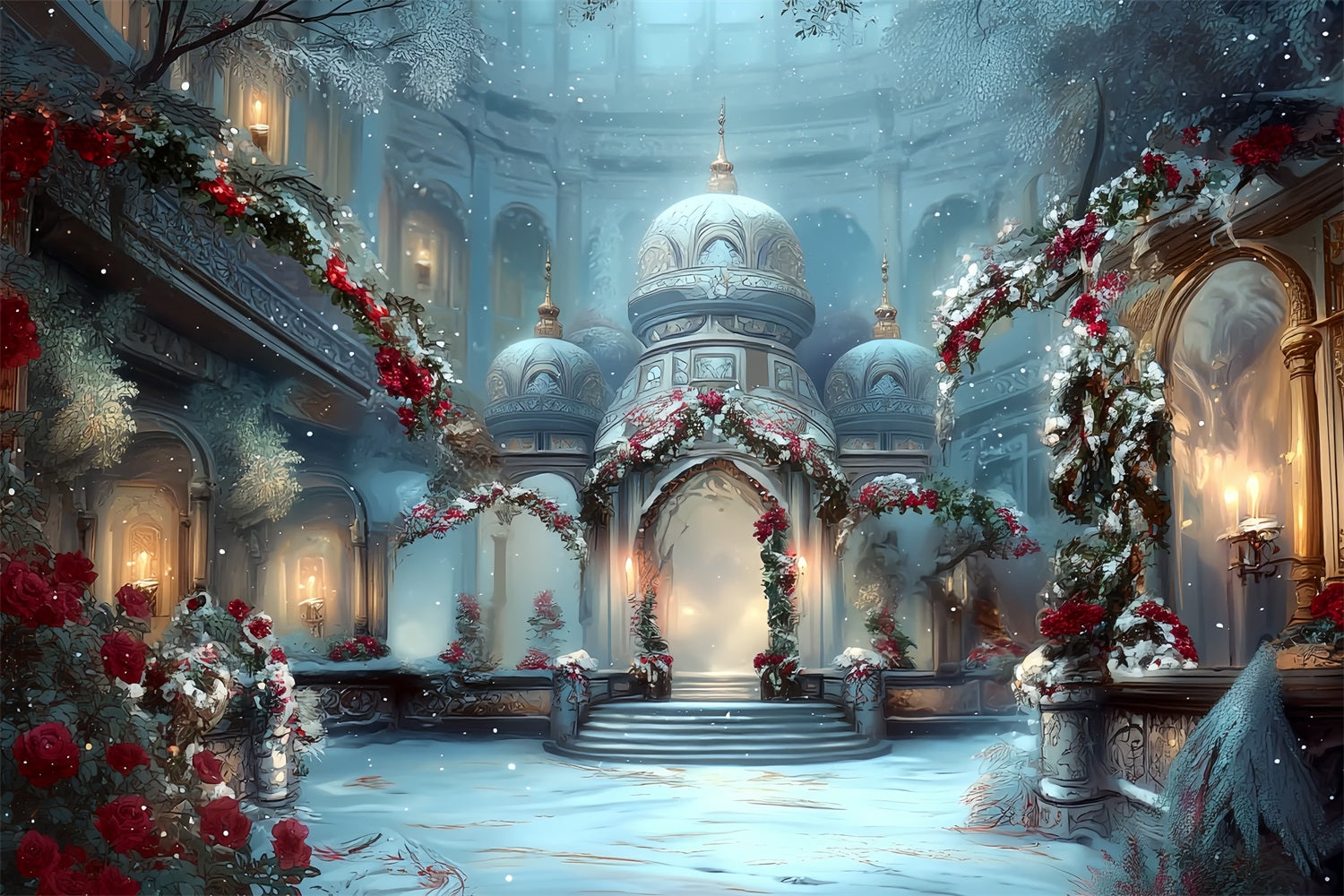 Toile de fond photo Noël Palais Enneigé Élégance Hivernale TWW59-115