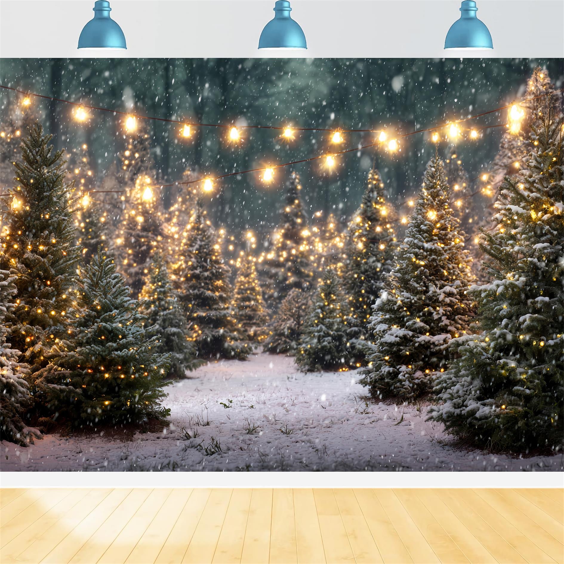 Toile de fond Noël Ferme Forêt Étincelante Sapin TWW59-116