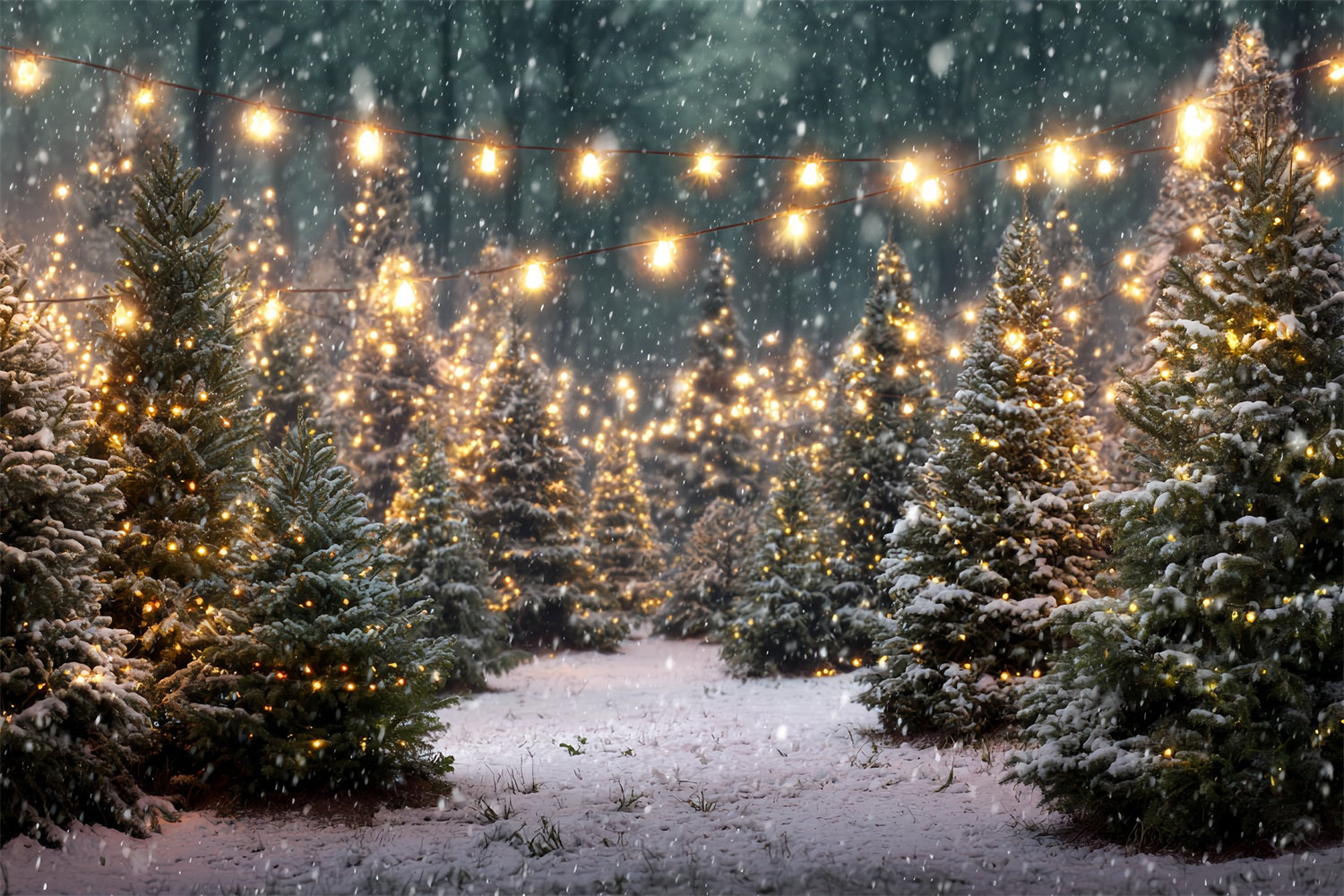 Toile de fond Noël Ferme Forêt Étincelante Sapin TWW59-116