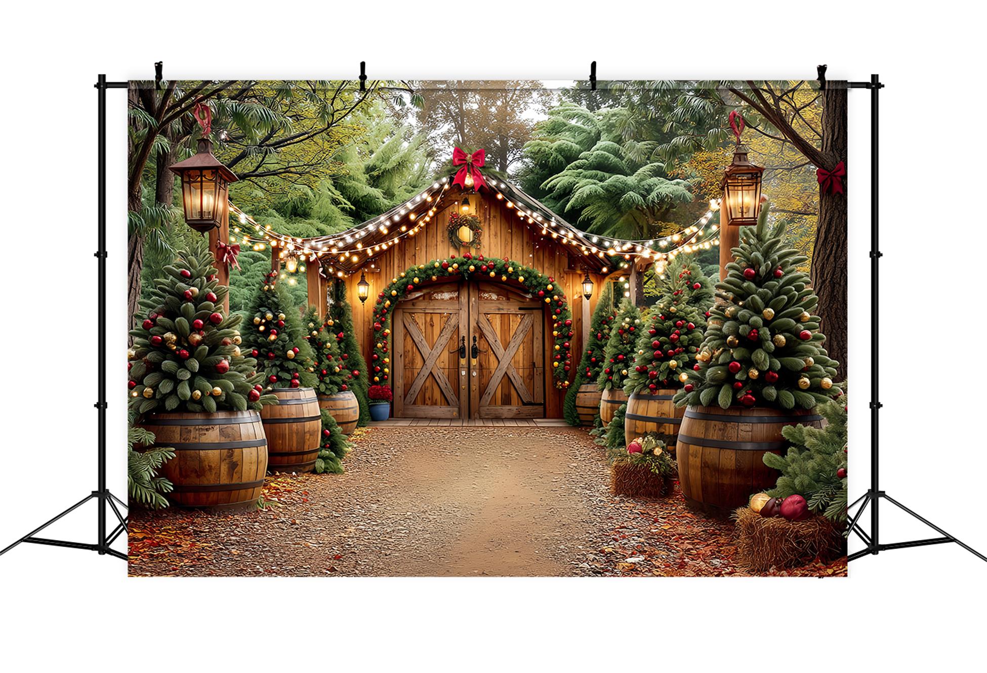 Toile de fond Noël Ferme Grange Rustique Entrée TWW59-117