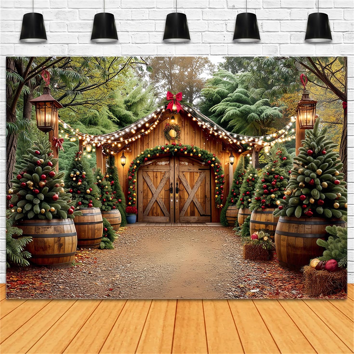 Toile de fond Noël Ferme Grange Rustique Entrée TWW59-117