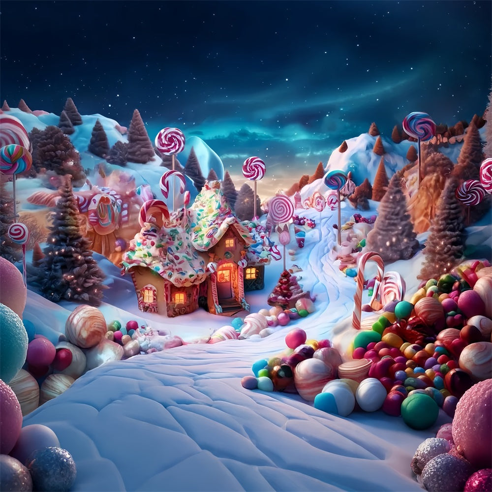 Toile de fond photo Noël Pays des Bonbons Cottage Pain d’Épices Féerie Sucrée TWW59-119