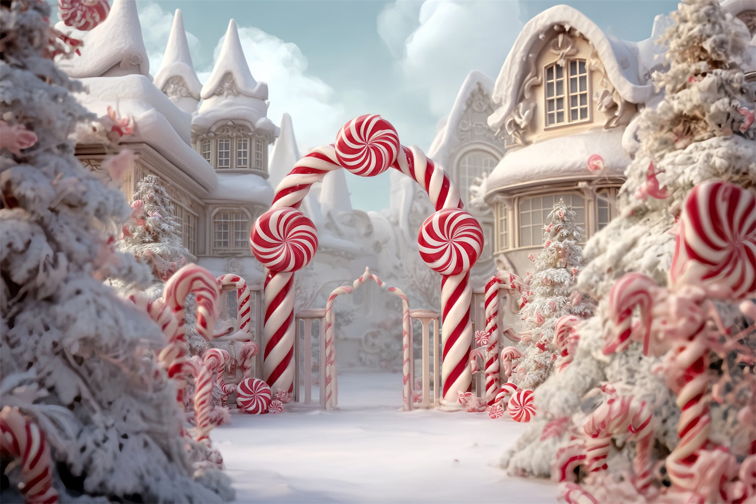 Toile de fond Noël Pays des Bonbons Arche Sucre d’Orge TWW59-120