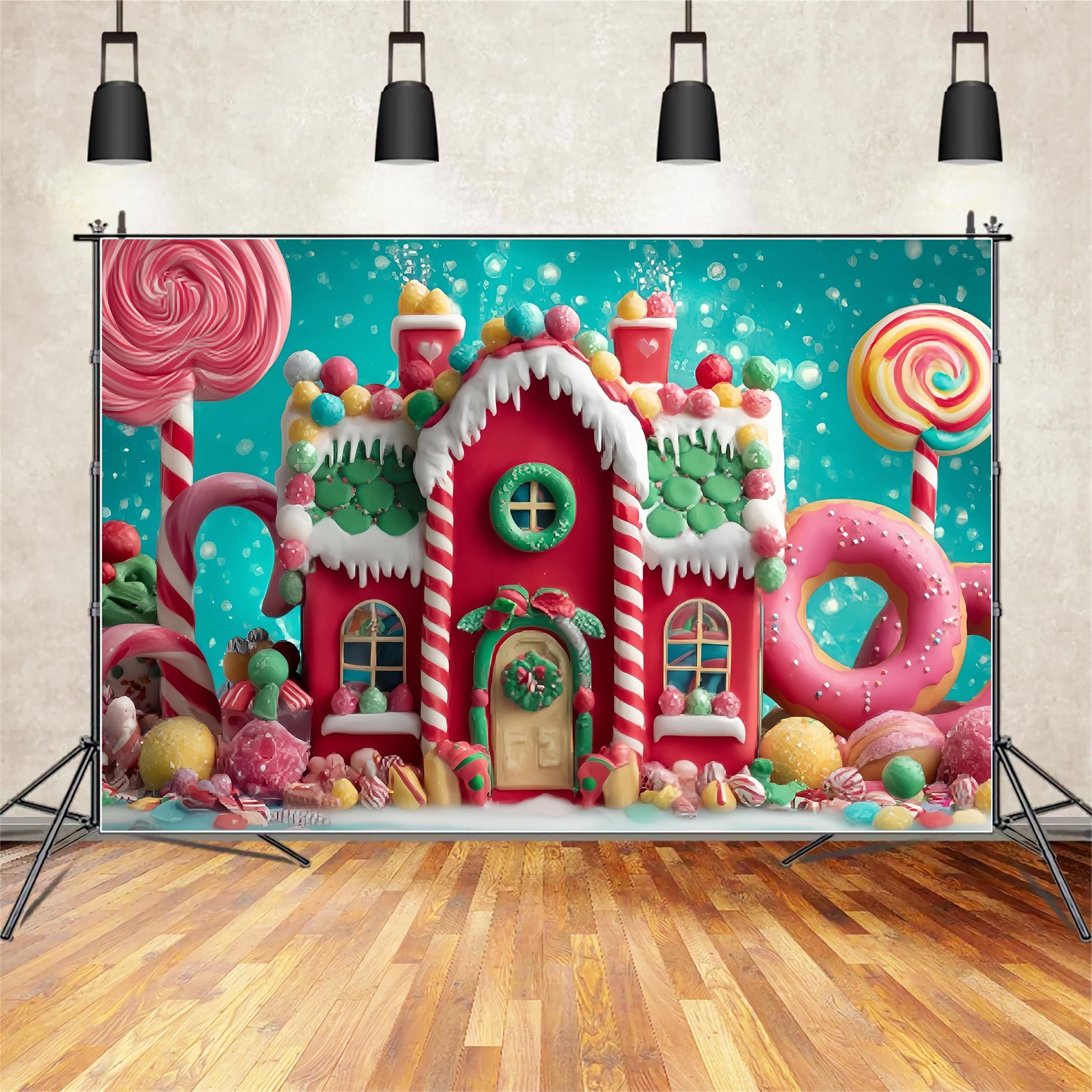 Toile de fond Noël Pays des Bonbons Maison Pain d’Épices Sucrée TWW59-123