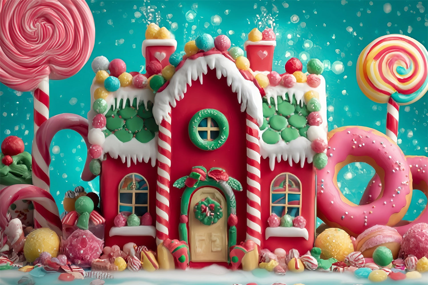 Toile de fond Noël Pays des Bonbons Maison Pain d’Épices Sucrée TWW59-123