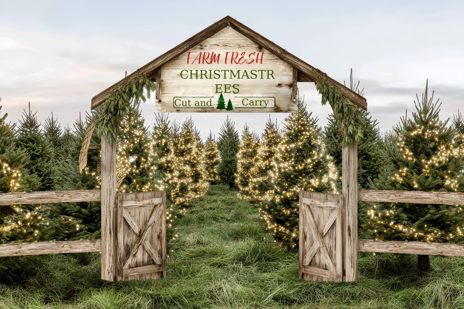 Toile de fond Noël Ferme Sentier Sapins Frais Professionnel TWW59-124