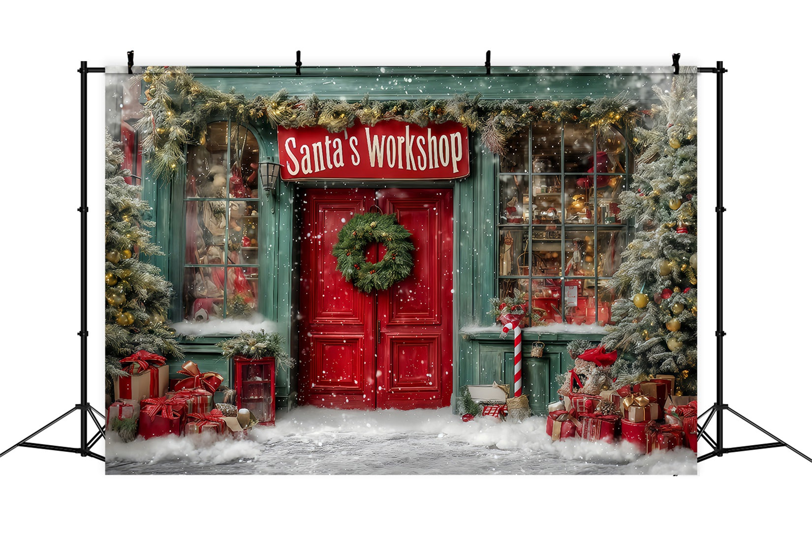Toile de fond Noël Atelier du Père Noël Façade Festive TWW59-127