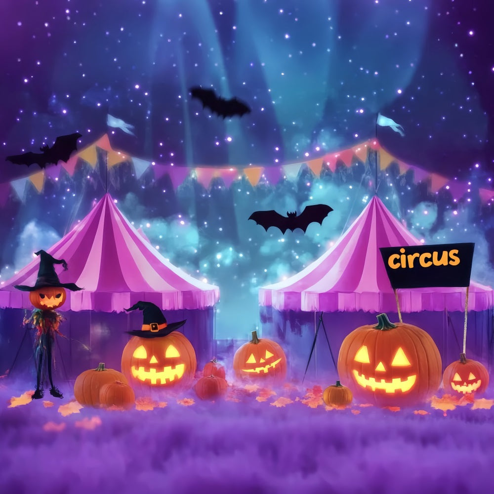Toile de fond Cirque Halloween Citrouille Sorcière Nuit Hantée TWW59-13