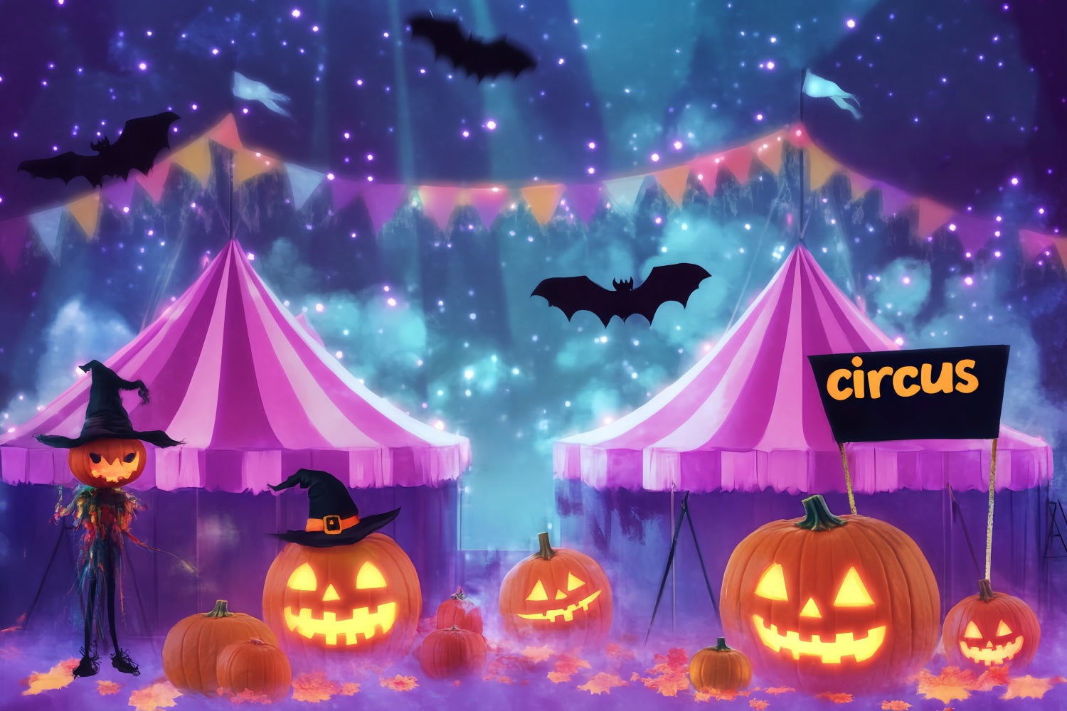 Toile de fond Cirque Halloween Citrouille Sorcière Nuit Hantée TWW59-13