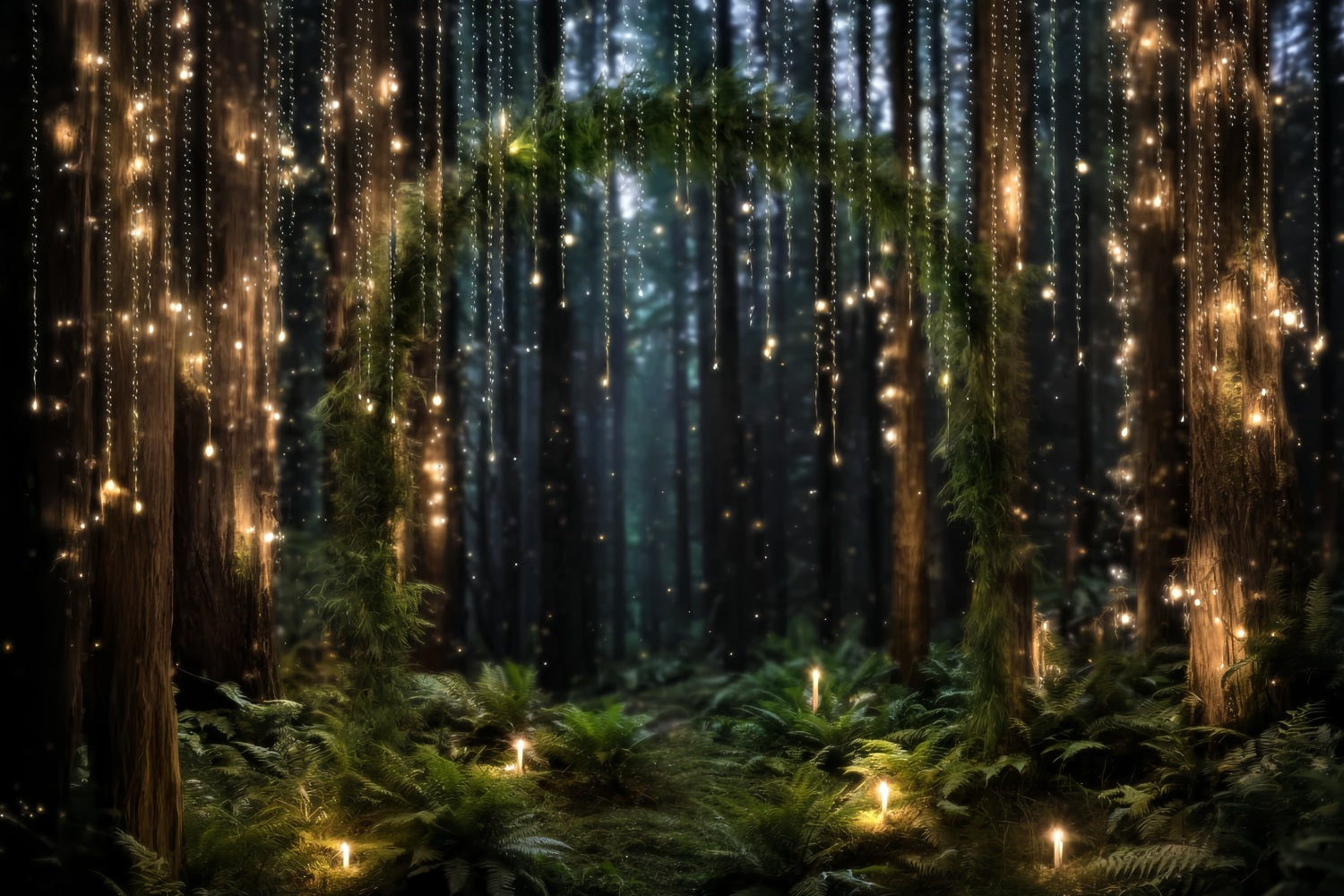 Toile de fond Forêt Nocturne Arche Lumineuse Fée Forêt Photographie TWW59-131