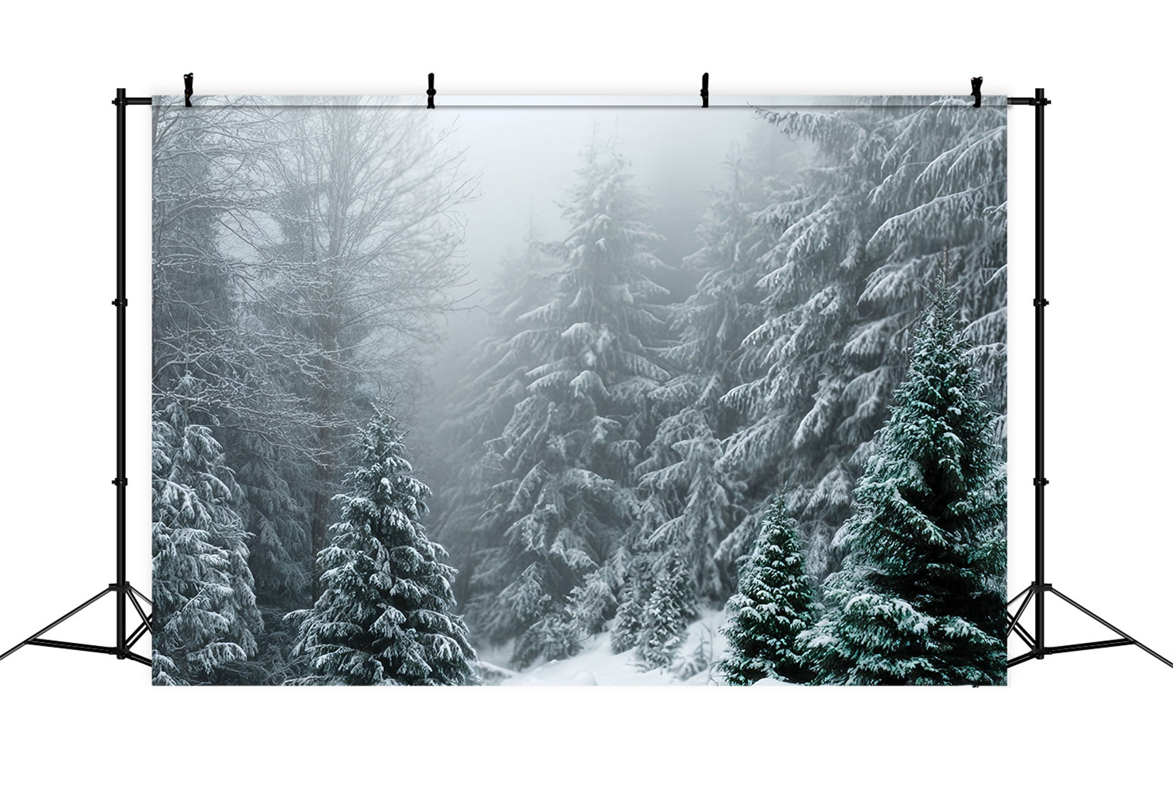 Toile de fond Forêt Hivernale Sapins Givrés Silence Neige TWW59-134