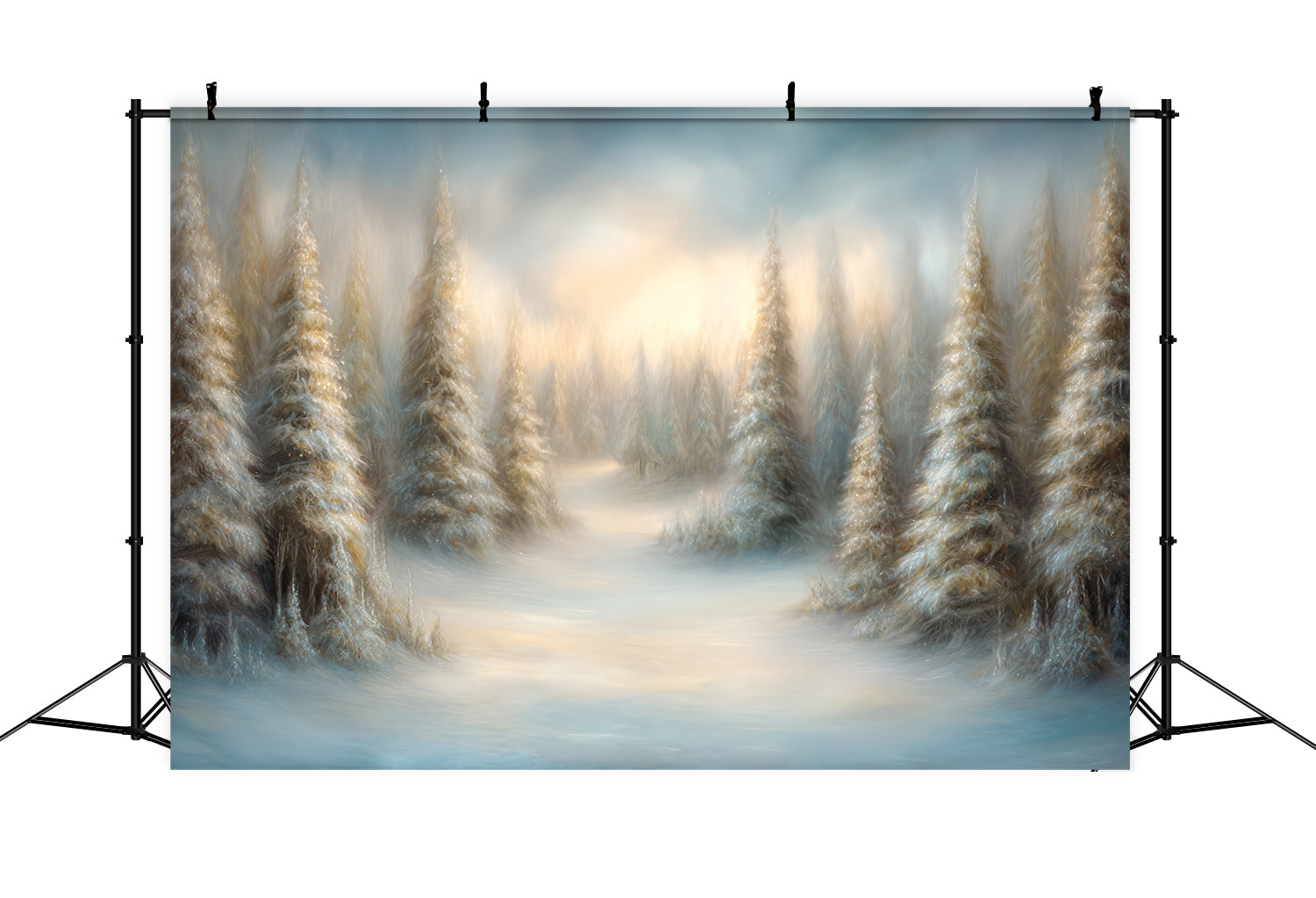 Toile de fond Forêt Pins Rêveuse Peinte Enneigée Photo Forêt TWW59-135