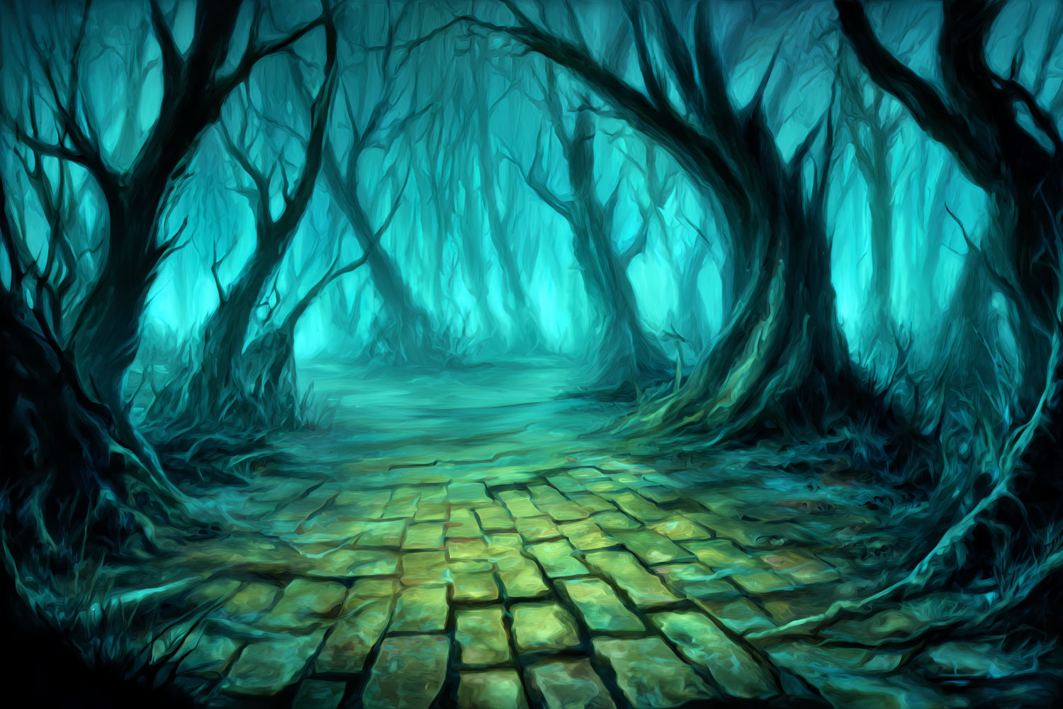 Toile de fond Forêt Hantée Arbres Tordus Sentier Mystique Forêt Effrayante TWW59-136