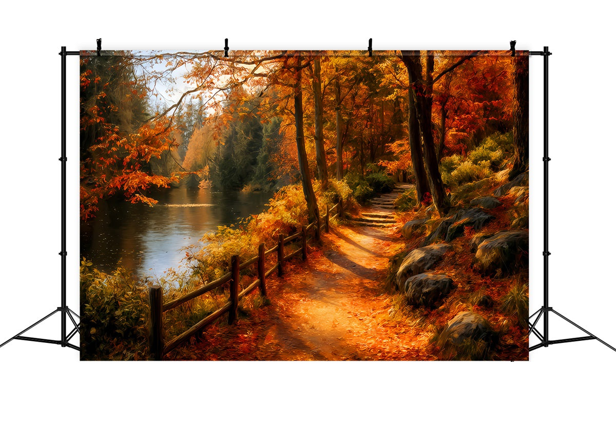 Toile de fond Forêt Automnale Rivière Scénique Sentier Photo TWW59-139