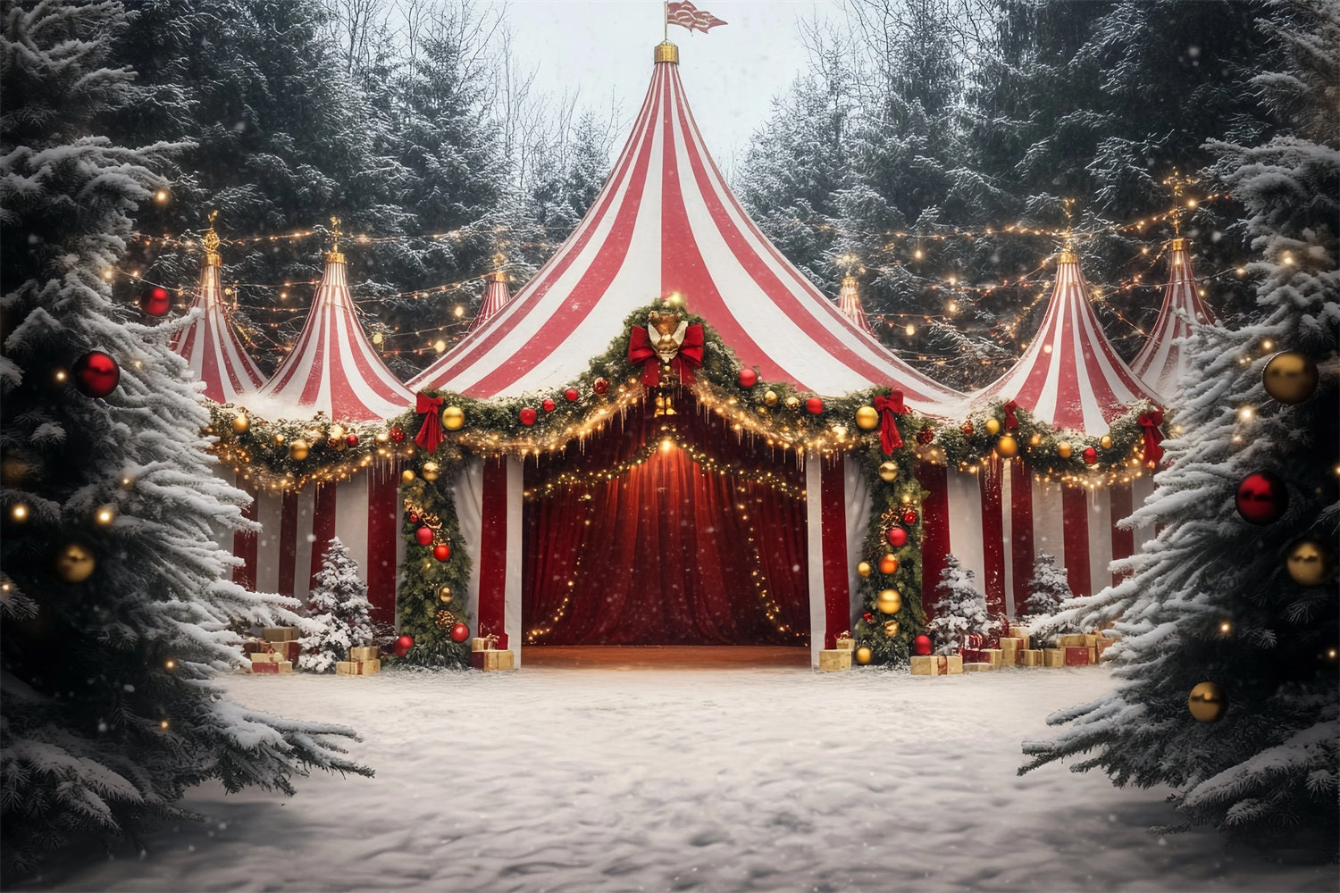 Toile de fond Cirque Chapiteau Noël Guirlande Festive TWW59-14