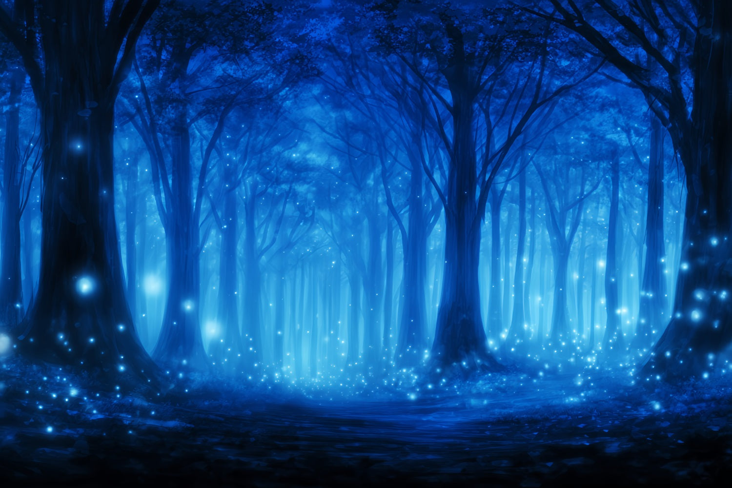 Toile de fond Forêt Sombre Bleue Lucioles Enchantées Nuit TWW59-140