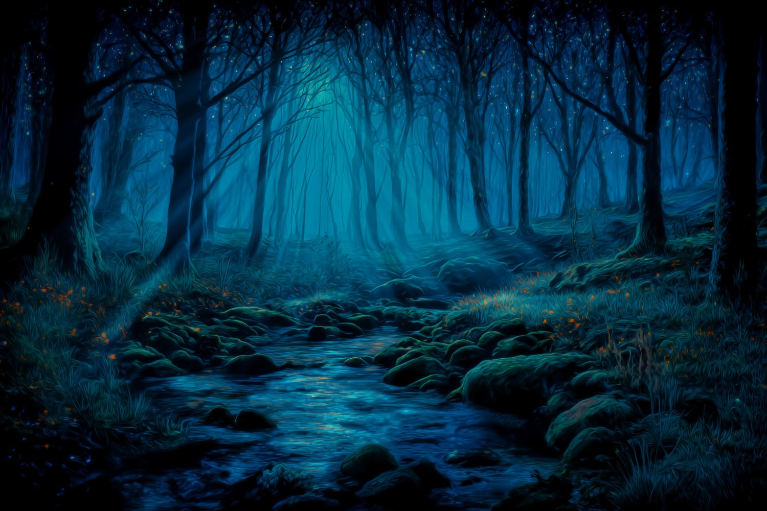 Toile de fond Forêt Hantée Ruisseau Au Clair De Lune Photo Mystique TWW59-142