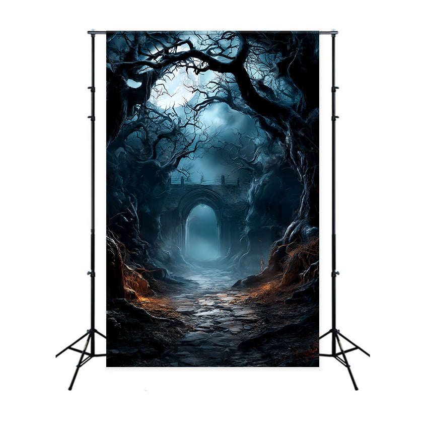 Toile de fond Forêt Sombre Arche Hantée Sentier Clair De Lune TWW59-144