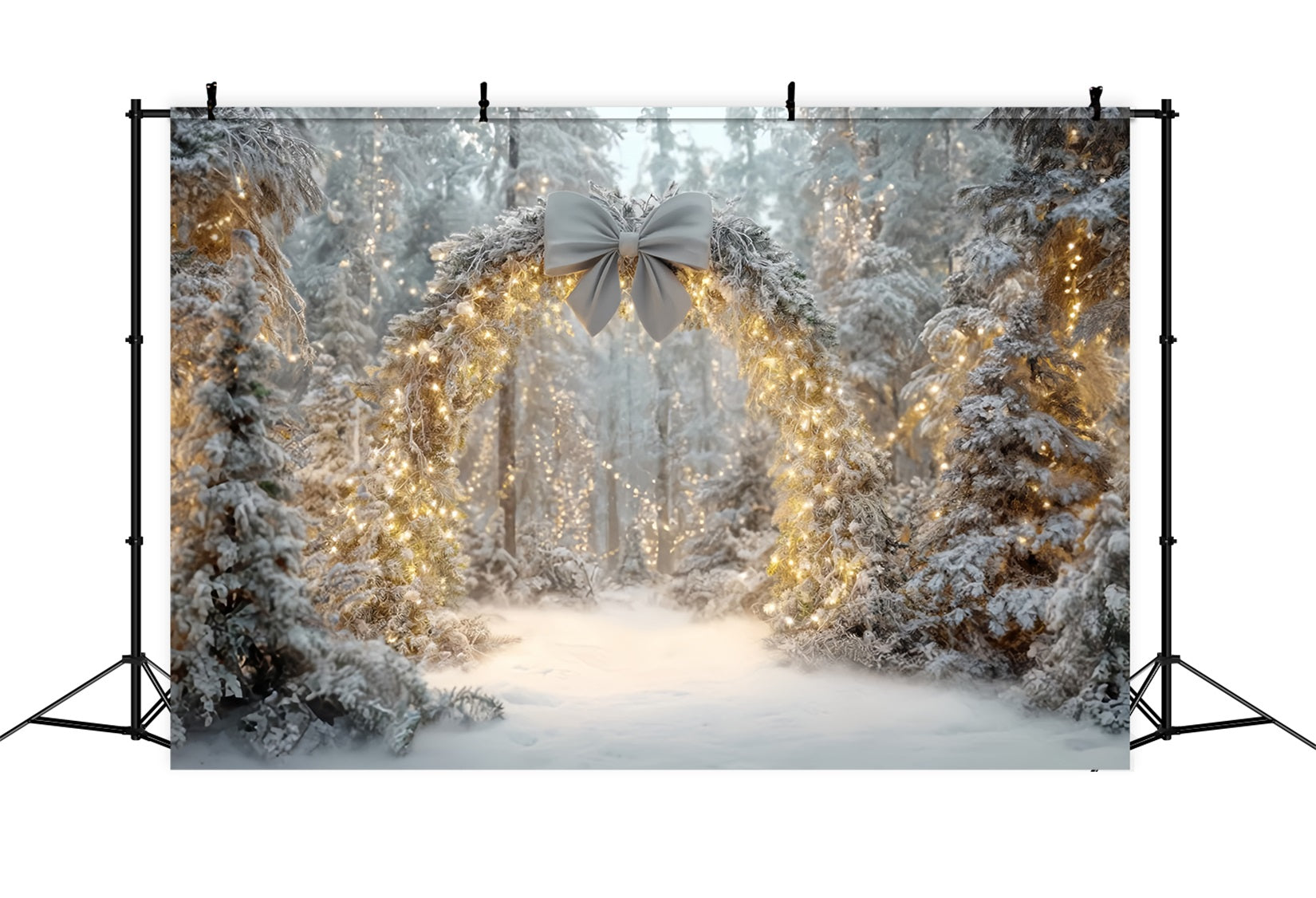Toile de fond Forêt Noël Arche Enneigée Lumières Scintillantes Fantaisie TWW59-145