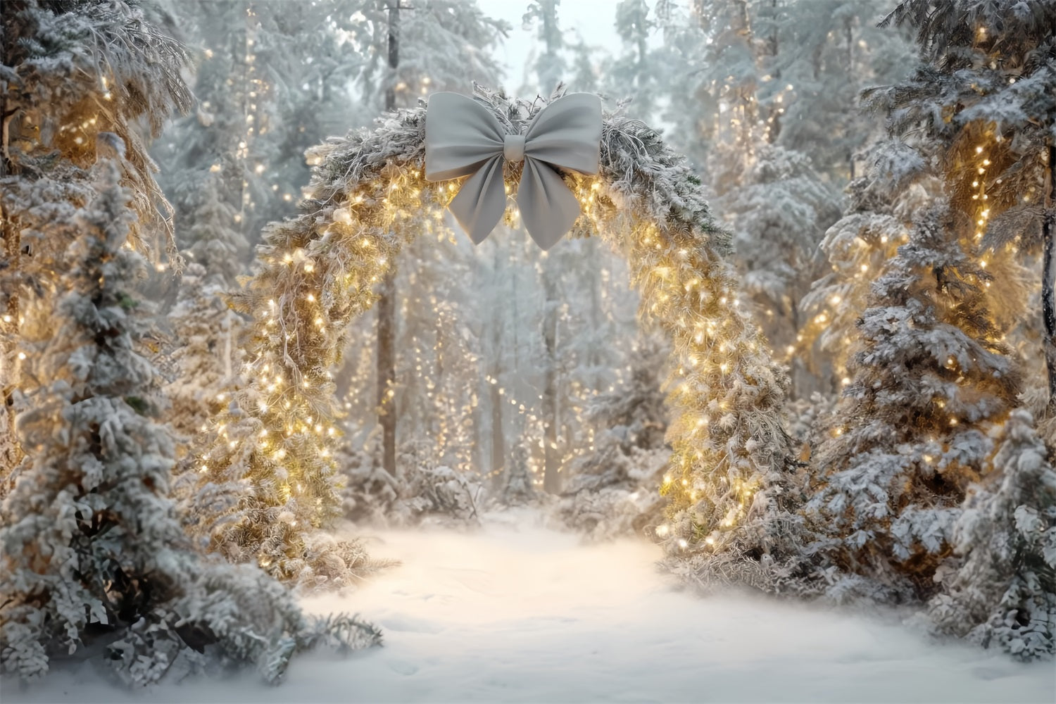 Toile de fond Forêt Noël Arche Enneigée Lumières Scintillantes Fantaisie TWW59-145