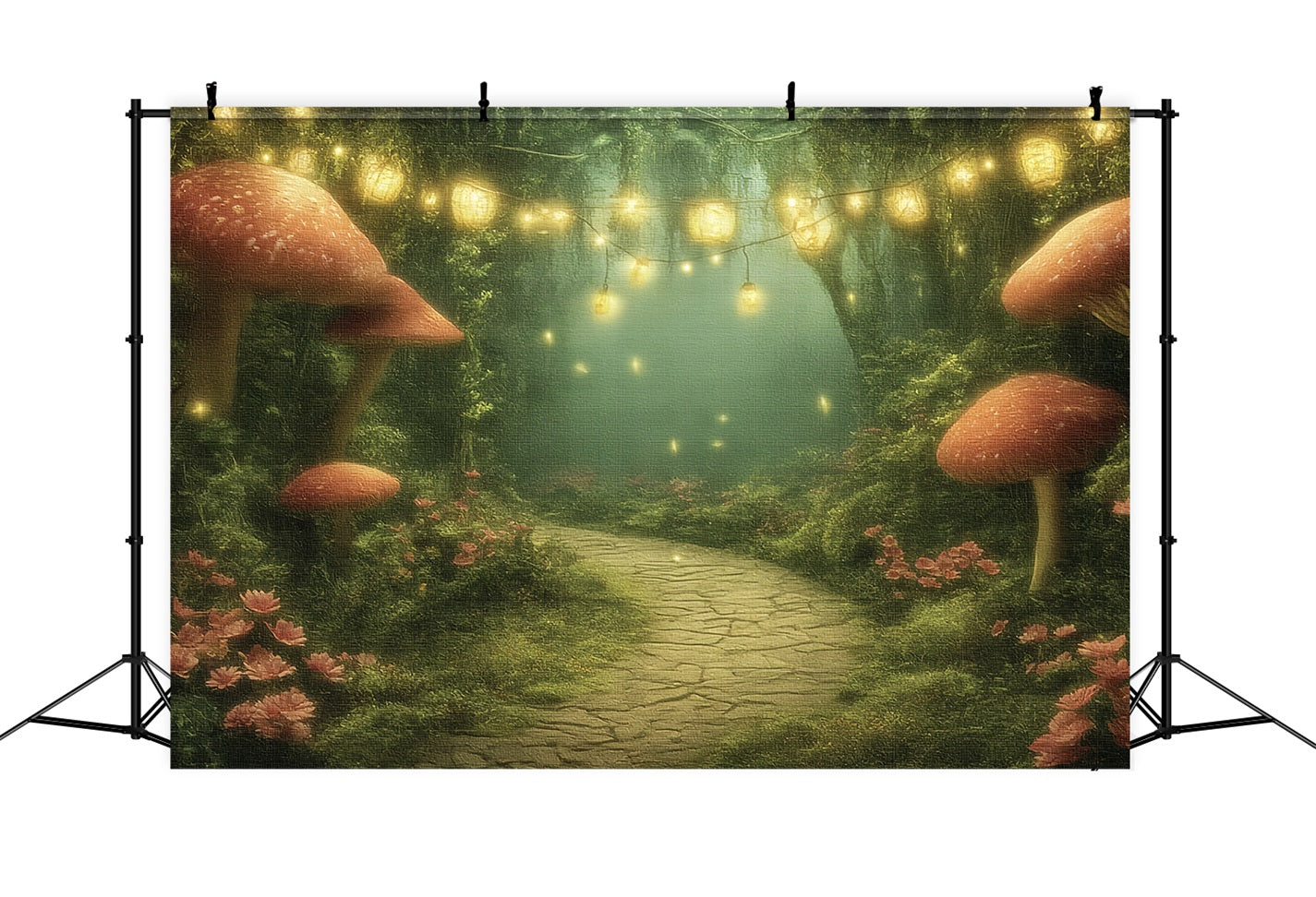Toile de fond Forêt Féerique Sentier Champignons Lanternes Enchantée TWW59-151