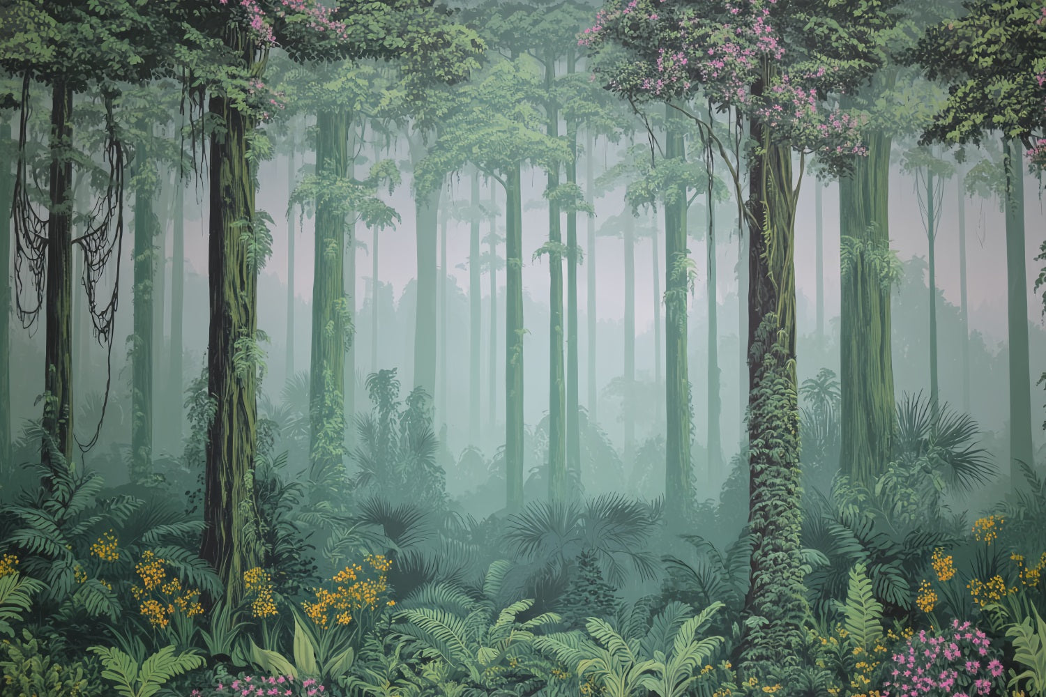 Toile de fond Forêt Tropicale Brumeuse Jungle Végétation Photo TWW59-152