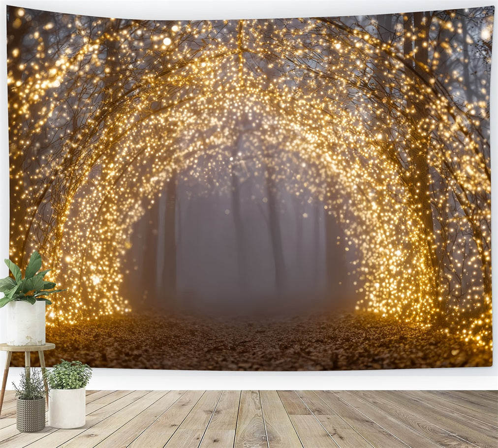 Toile de fond Forêt Nocturne Lumières Dorées Arche Enchantée Fantaisie TWW59-154
