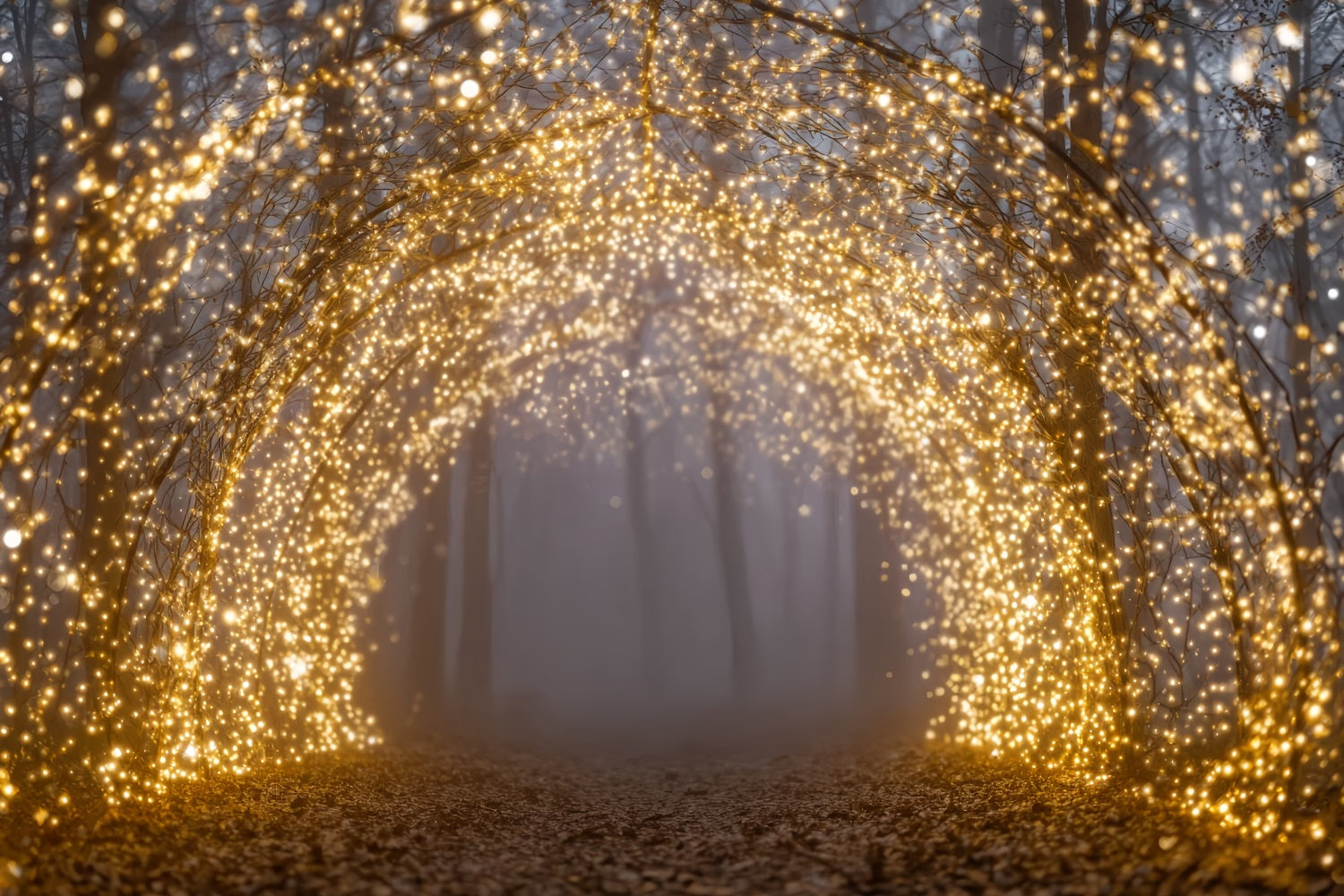 Toile de fond Forêt Nocturne Lumières Dorées Arche Enchantée Fantaisie TWW59-154