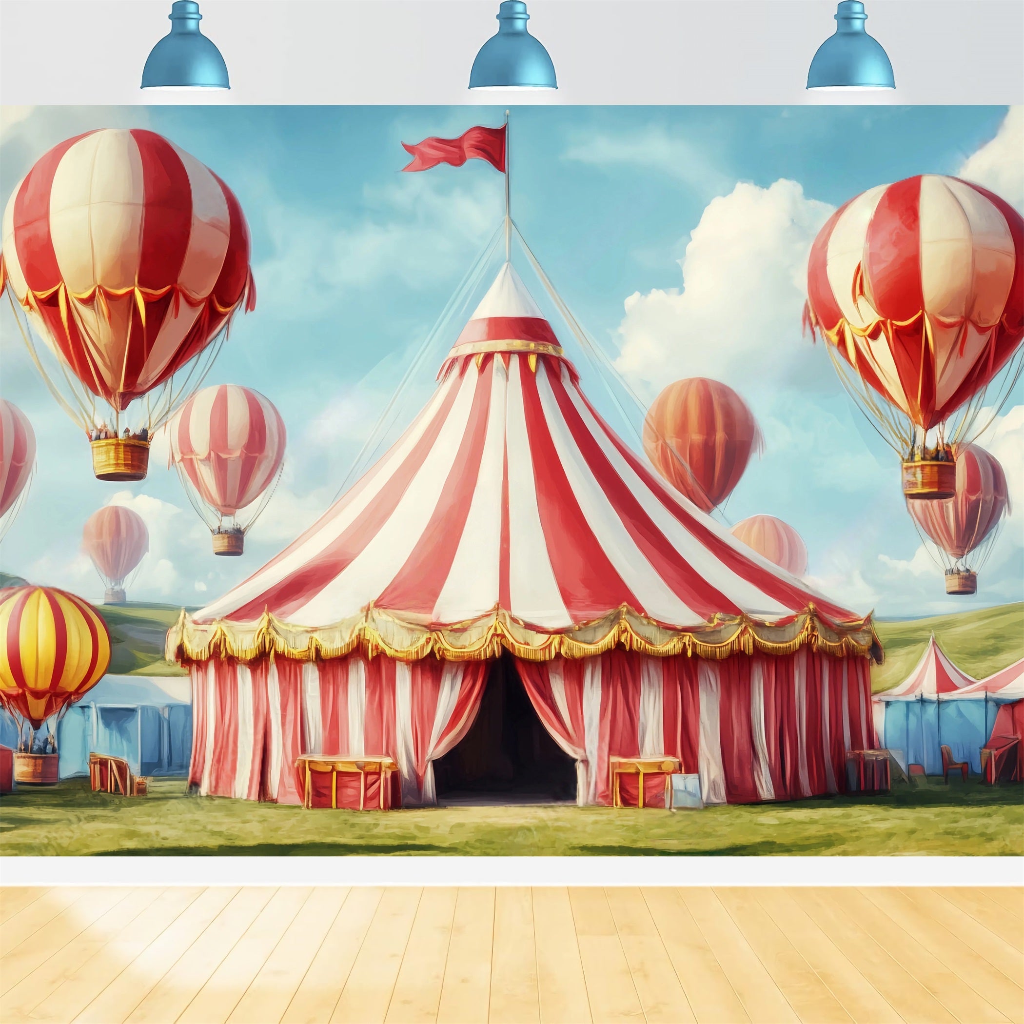 Toile de fond Cirque Chapiteau Montgolfières Pastel TWW59-16