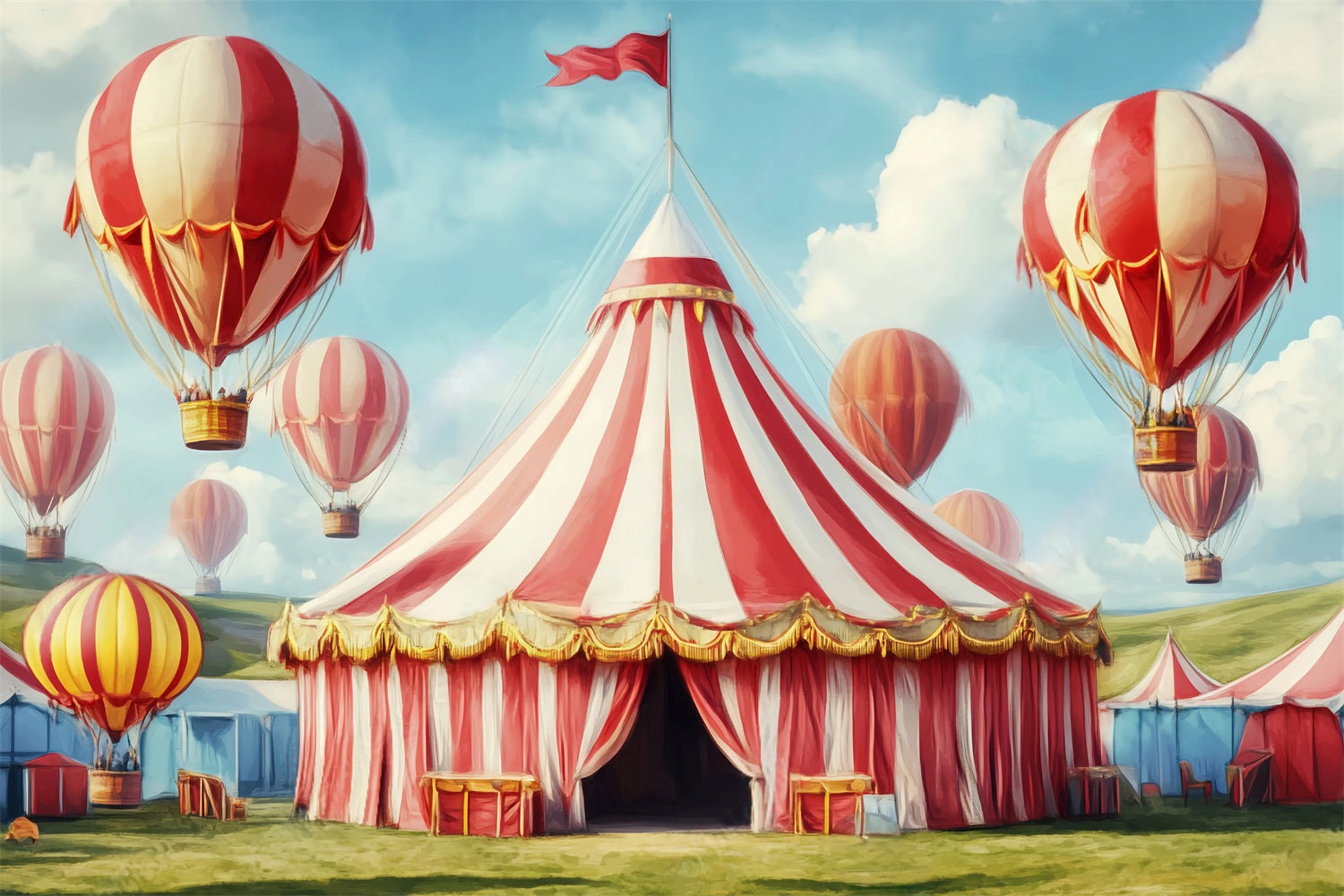 Toile de fond Cirque Chapiteau Montgolfières Pastel TWW59-16
