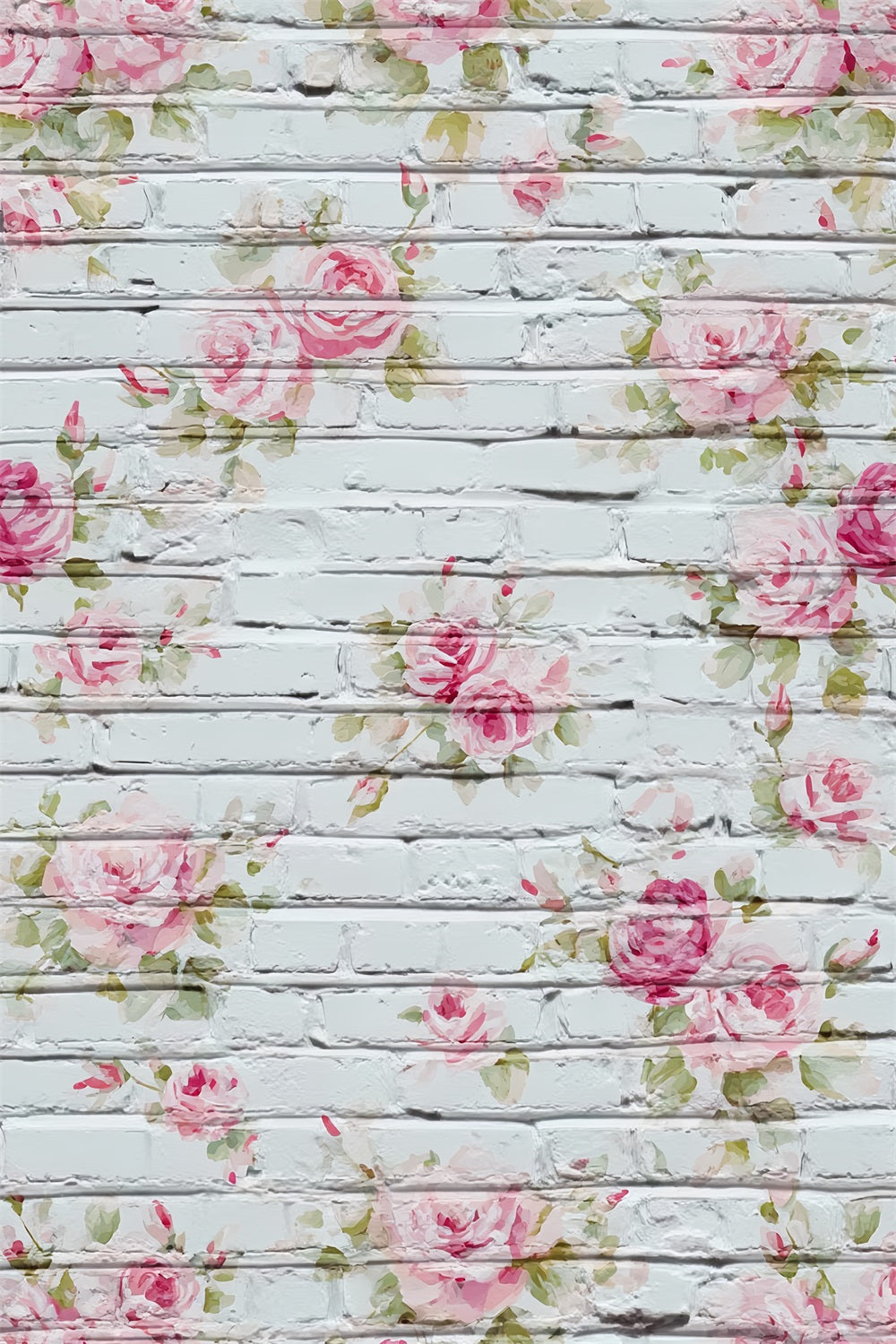 Toile de fond Mur Brique Roses Peintes Blanc Délavé TWW59-173