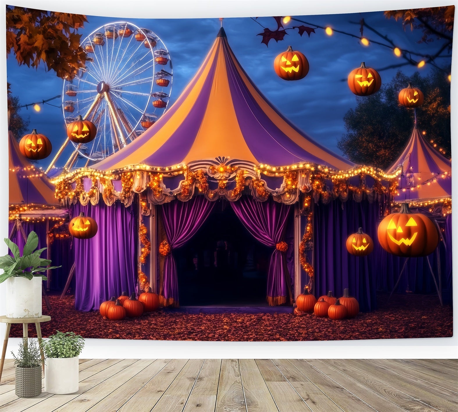 Toile de fond Cirque Halloween Citrouille Lanterne Violette TWW59-18