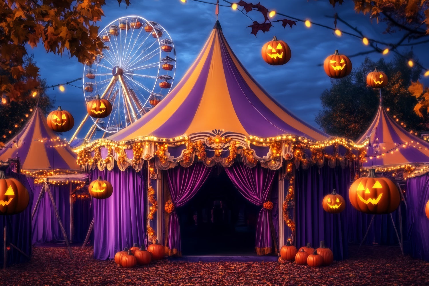 Toile de fond Cirque Halloween Citrouille Lanterne Violette TWW59-18
