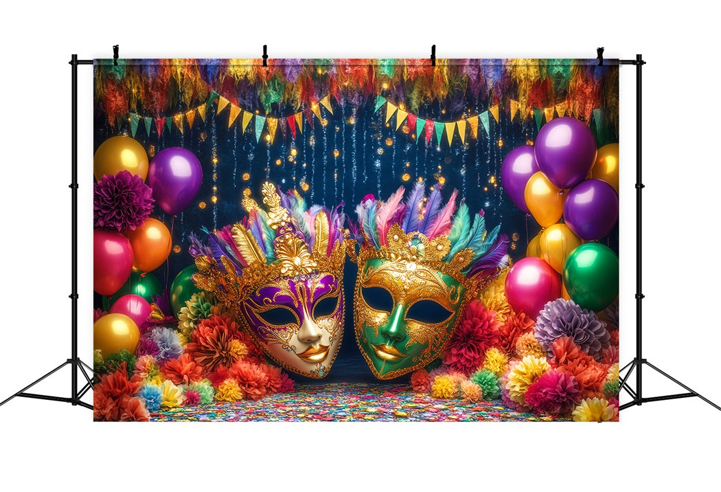Toile de fond Cirque Masque Coloré Ballons Plumes Mascarade TWW59-19