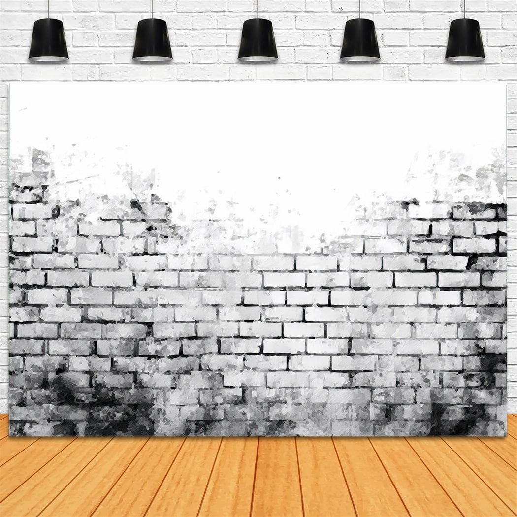 Toile de fond Mur Brique Noir et Blanc Aquarelle TWW59-196