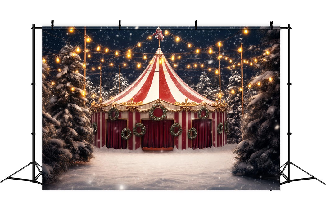 Toile de fond Cirque Chapiteau Noël Couronne Enneigée TWW59-20