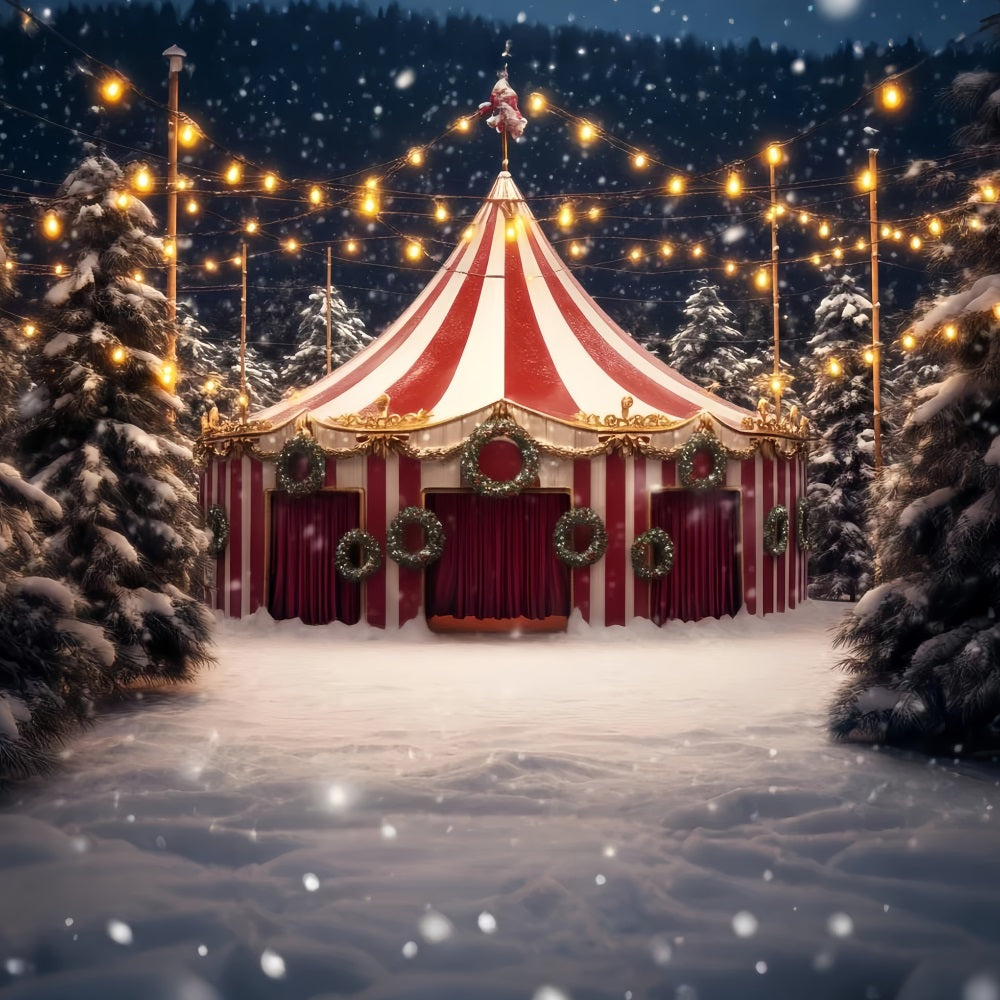 Toile de fond Cirque Chapiteau Noël Couronne Enneigée TWW59-20