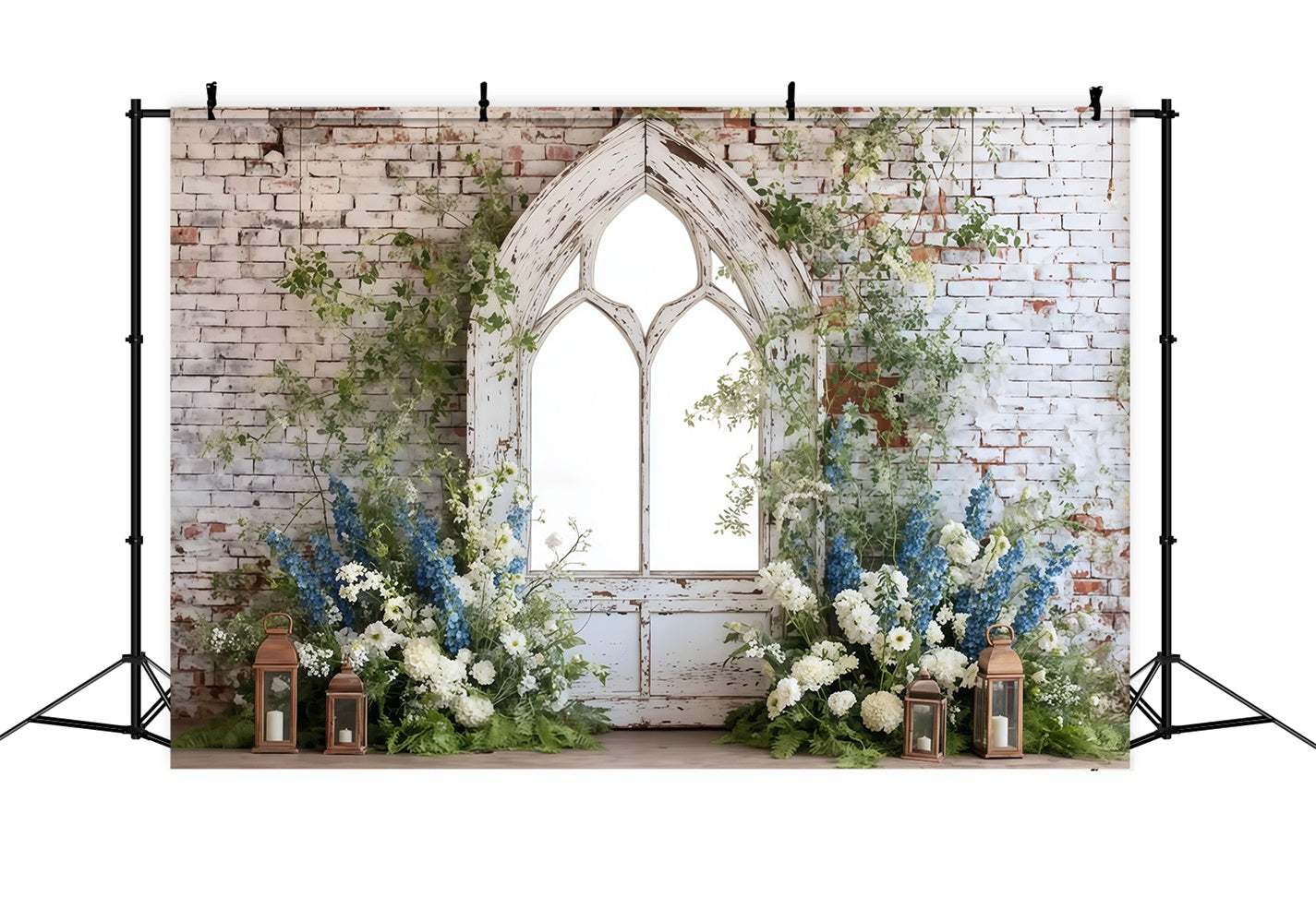Toile de fond Mur Brique Arche Rustique Décor Floral TWW59-202