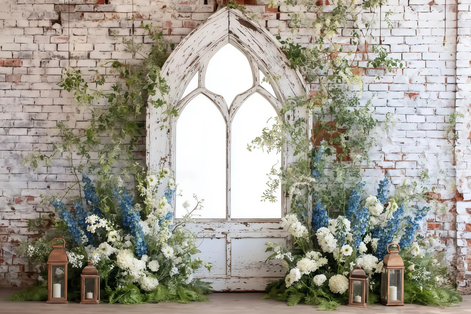 Toile de fond Mur Brique Arche Rustique Décor Floral TWW59-202