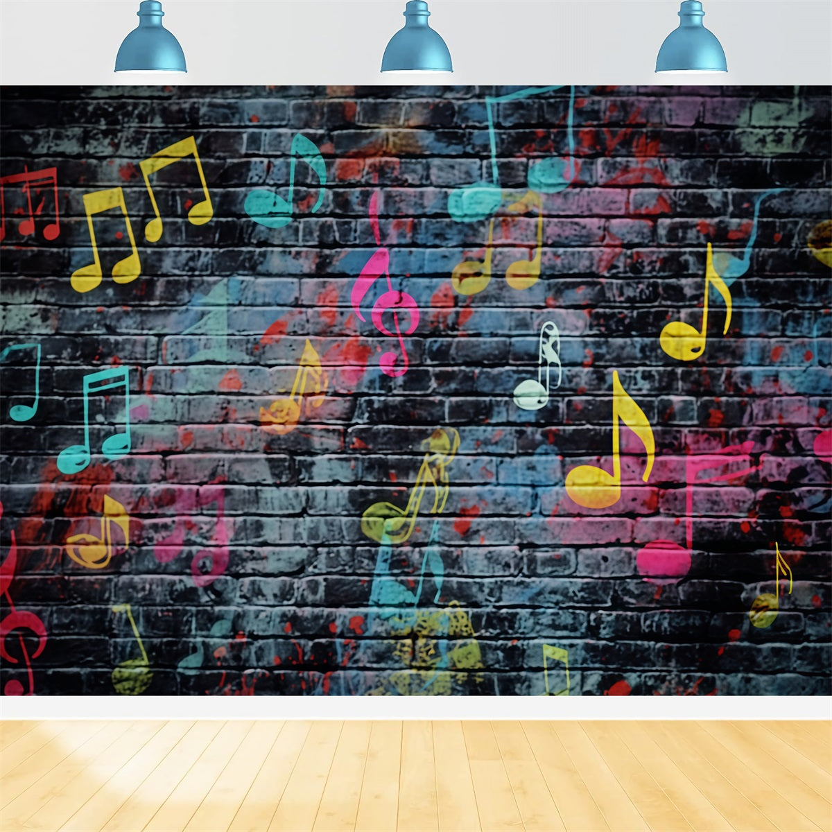 Toile de fond Mur Brique Notes Musicales Graffiti Coloré TWW59-207